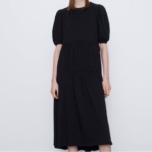 NWT ZARA Dress With Ruching in Black Size MEDIUM
